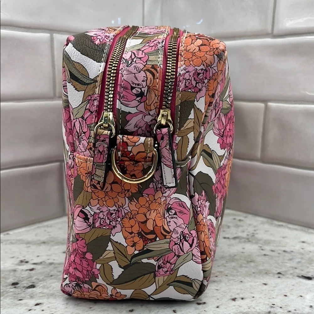 Steve Madden Pink and Brown Cosmetic Bag Floral Design